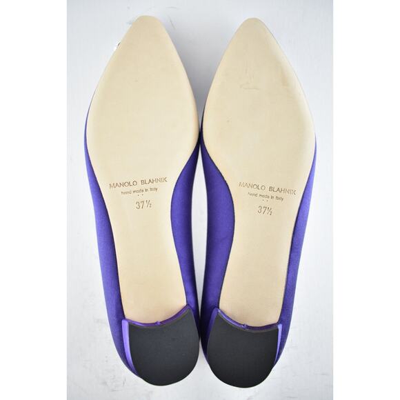 Manolo Blahnik Hangisi Viol Purple Satin Jewel Buckle Ballerina Ballet Flat 37.5 - Picture 12 of 12